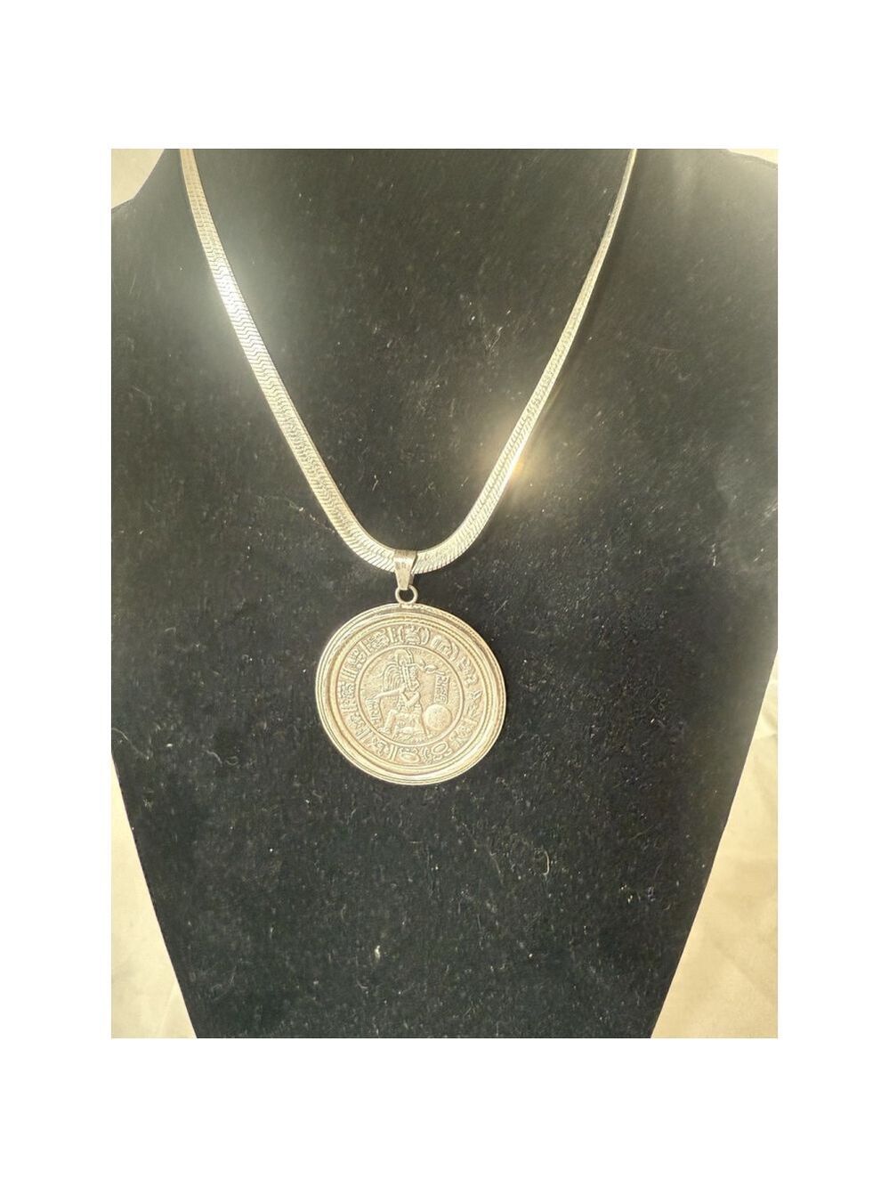 STERLING SILVER MYAN CALENDAR PENDANT 45 Grams Herringbone Chain